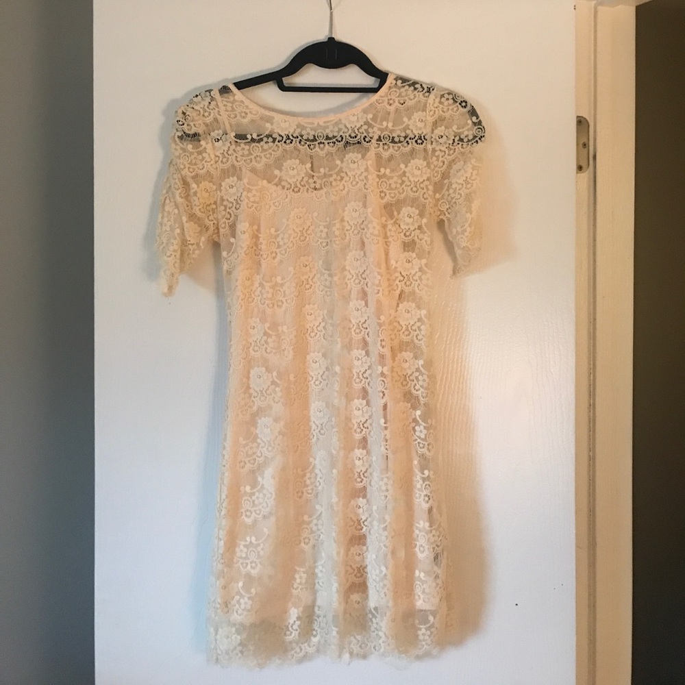 Cream lace midi dress.